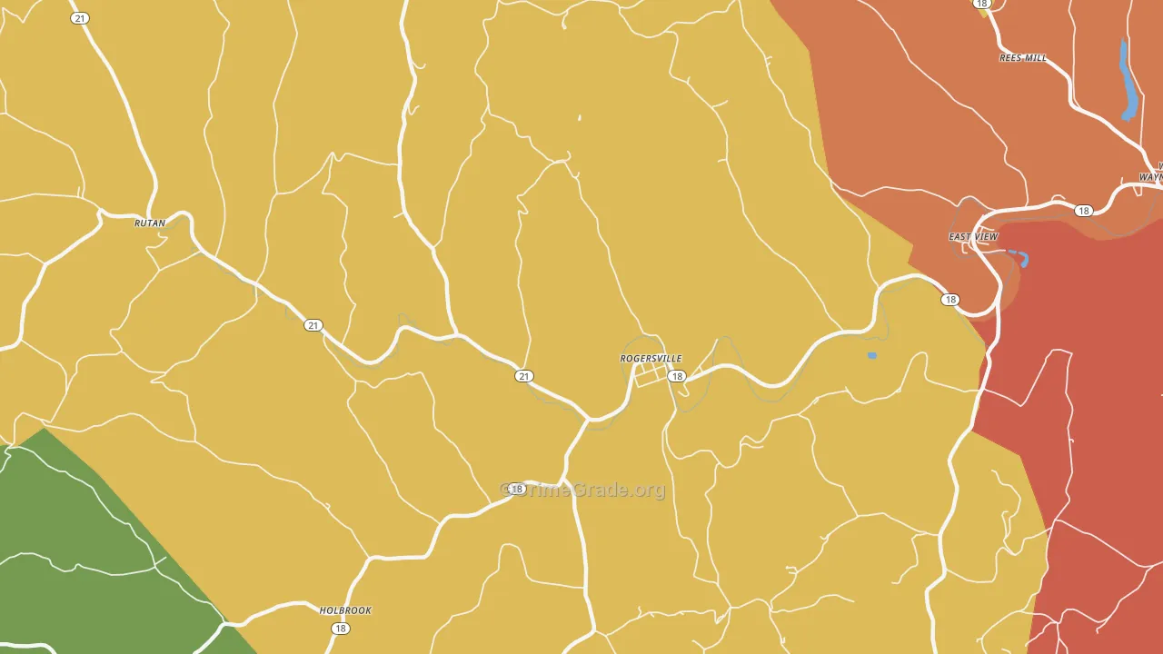 Rogersville, PA Map of Assault Rates
