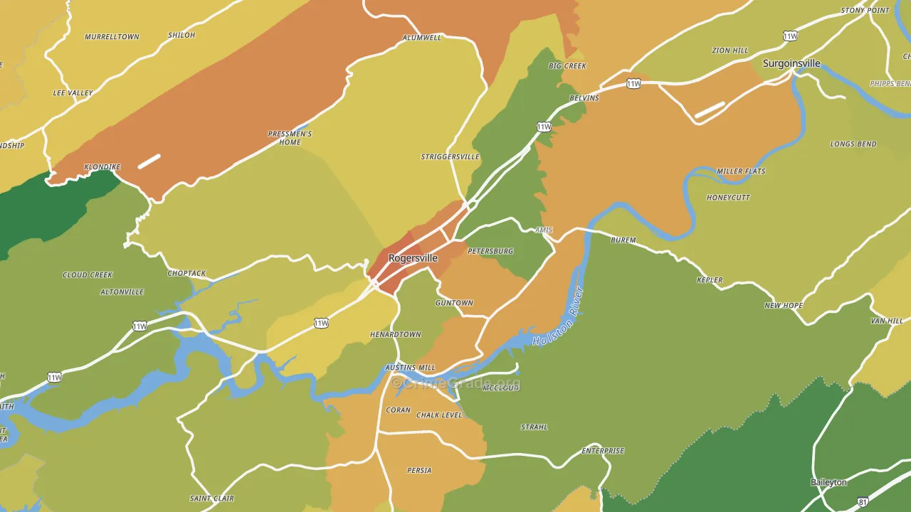 Rogersville, TN Map of Assault Rates