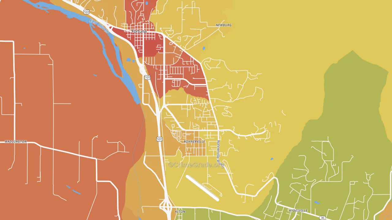 Rohnerville, Fortuna, CA Map of Assault Rates