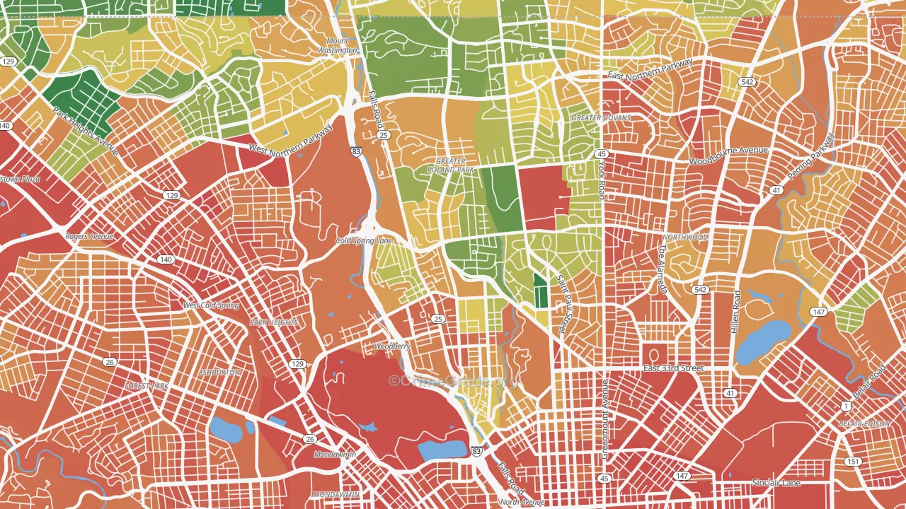 Roland Park-Homewood-Guilford, Baltimore, MD Map of Assault Rates