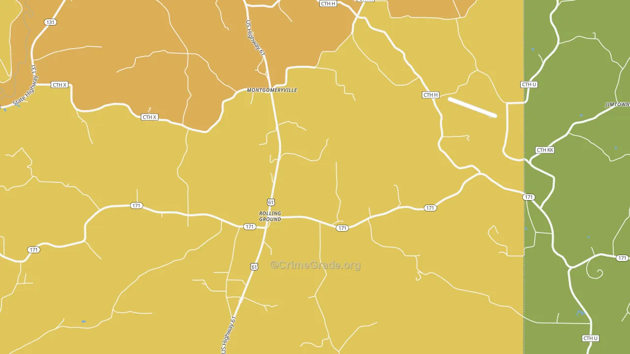 Rolling Ground, WI Map of Assault Rates