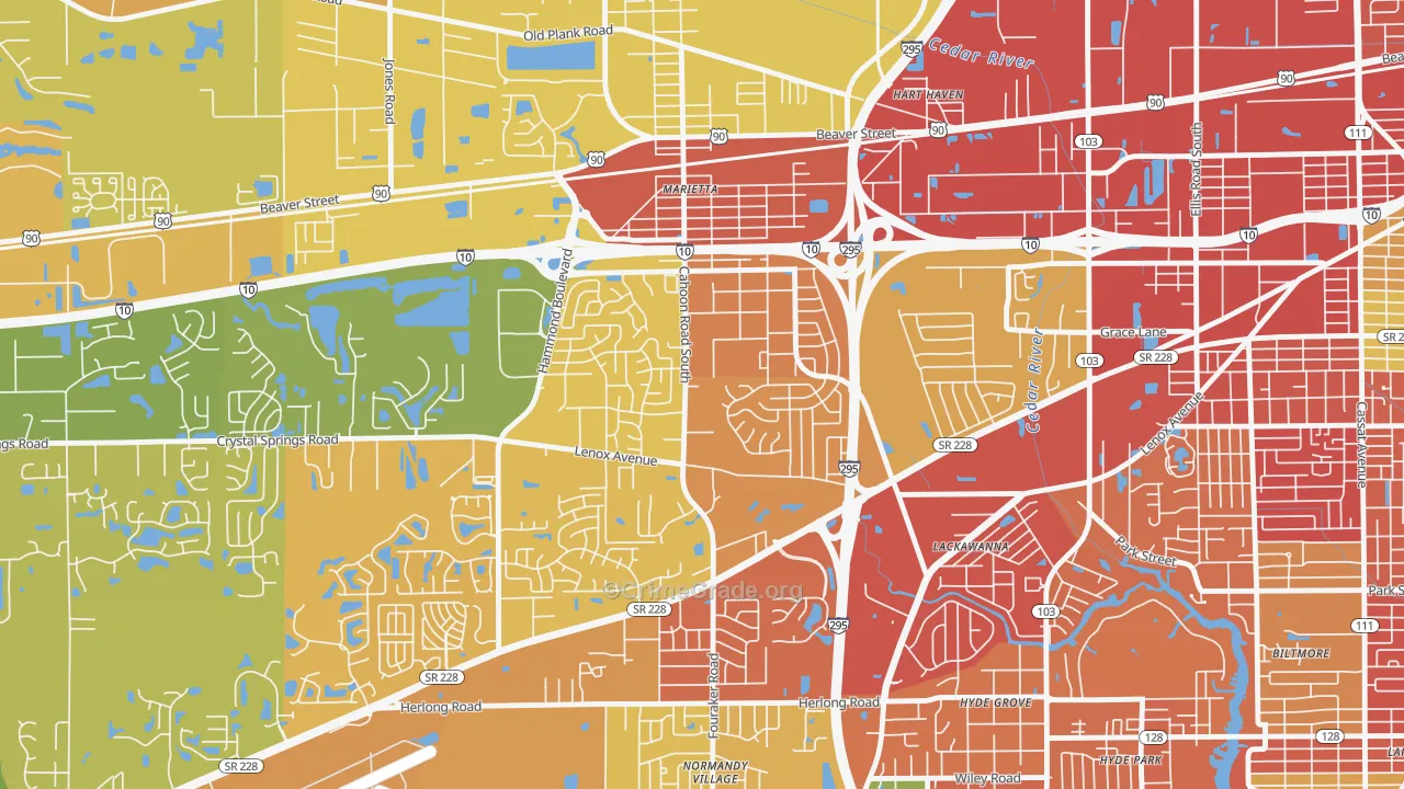 Rolling Hills, Jacksonville, FL Map of Assault Rates