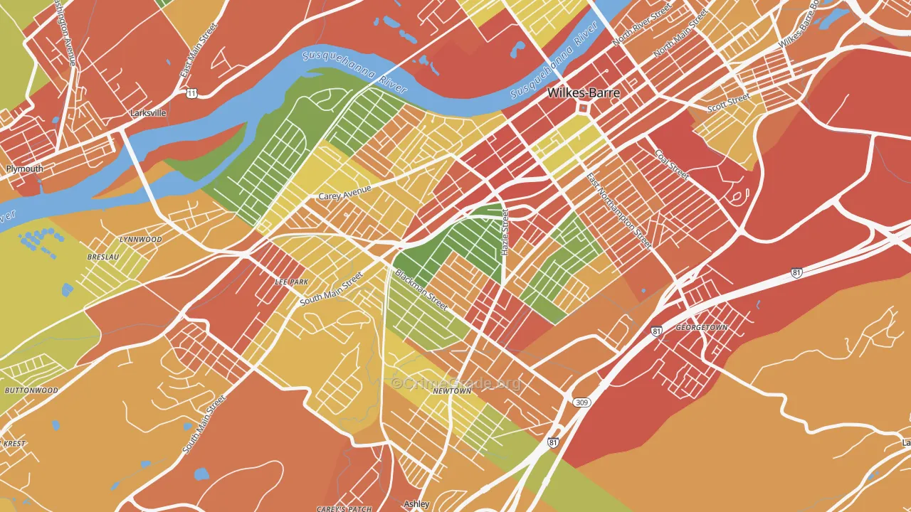 Rolling Mill Hill, Wilkes-Barre, PA Map of Assault Rates