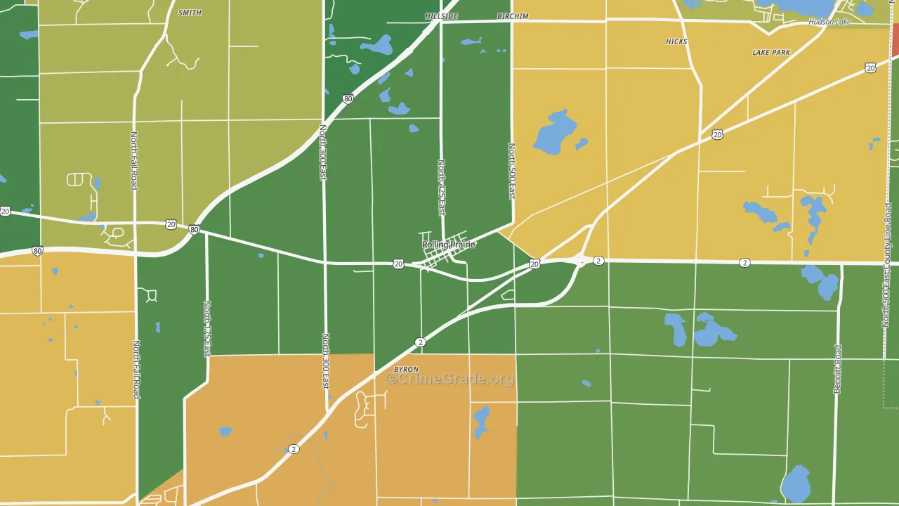 Rolling Prairie, IN Map of Assault Rates