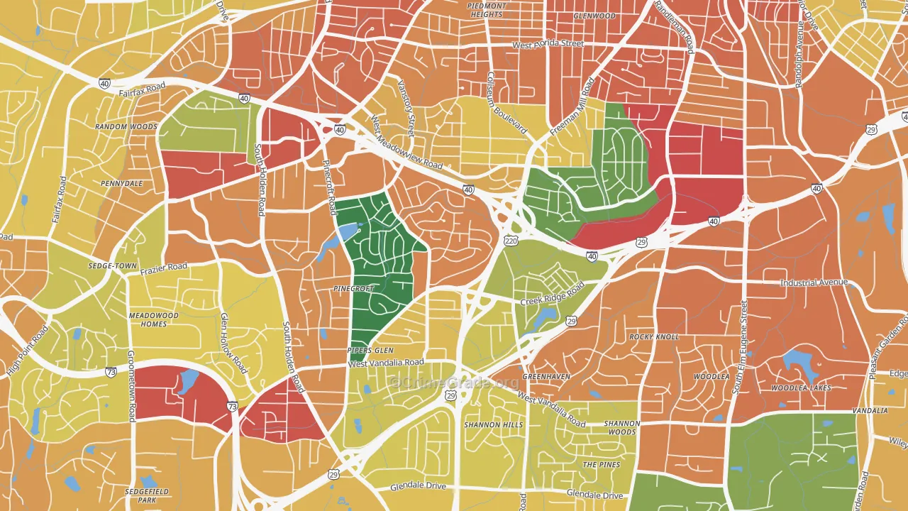 Rolling Roads, Greensboro, NC Map of Assault Rates