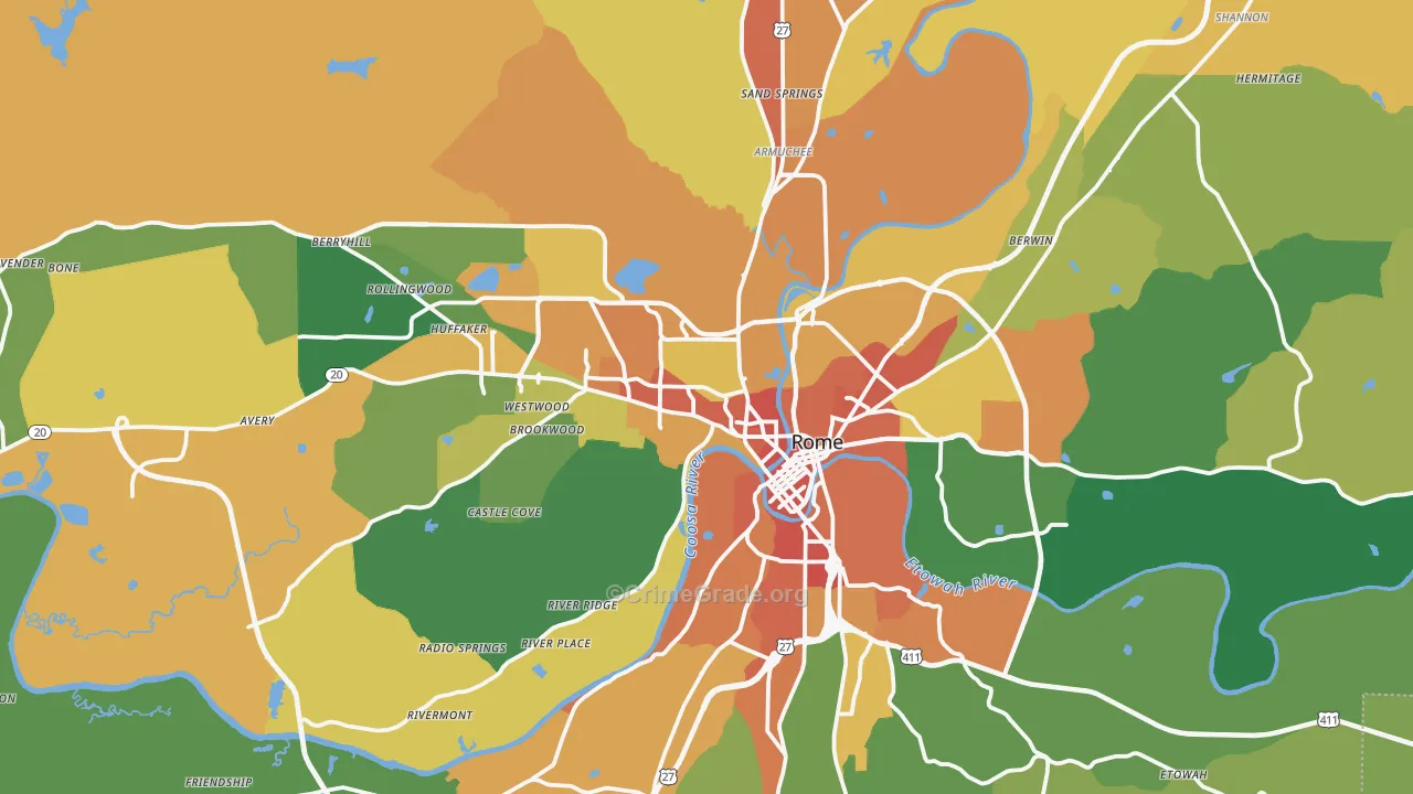 Rome, GA Map of Assault Rates