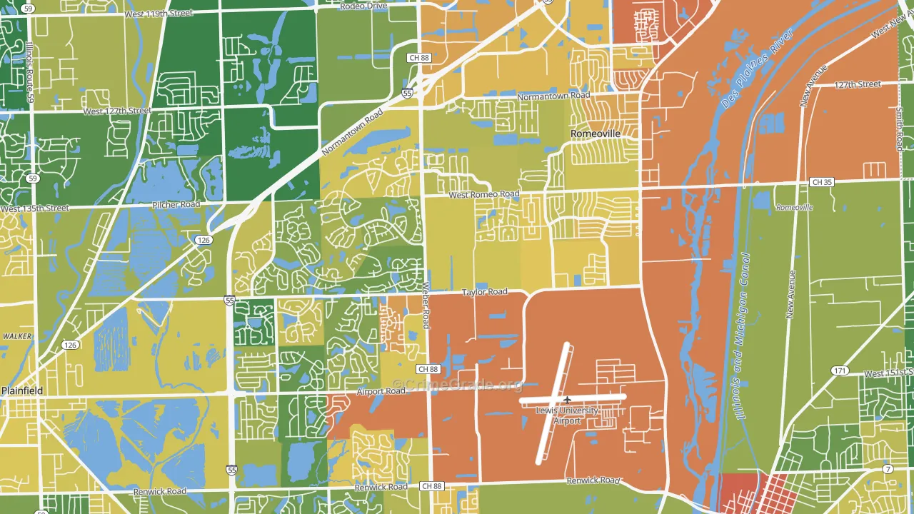 Romeoville, IL Map of Assault Rates