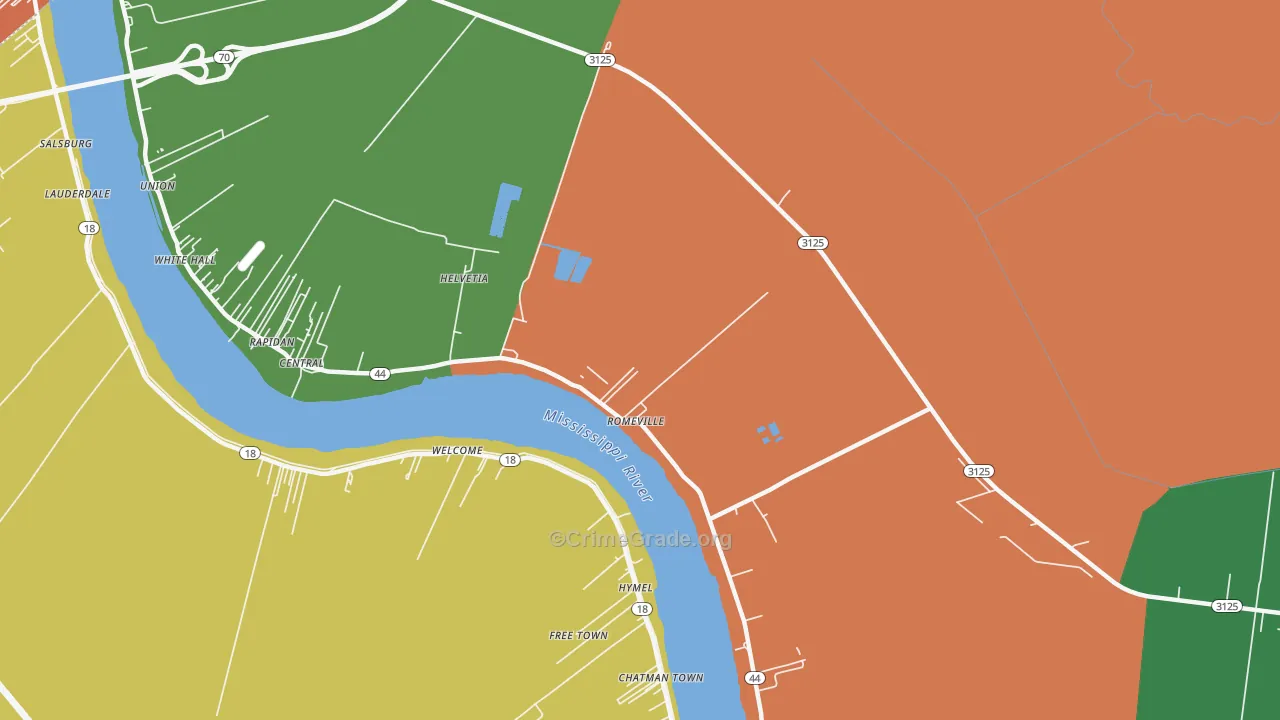 Romeville, LA Map of Assault Rates