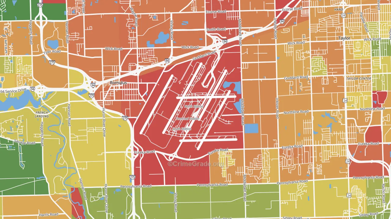Romulus, MI Map of Assault Rates