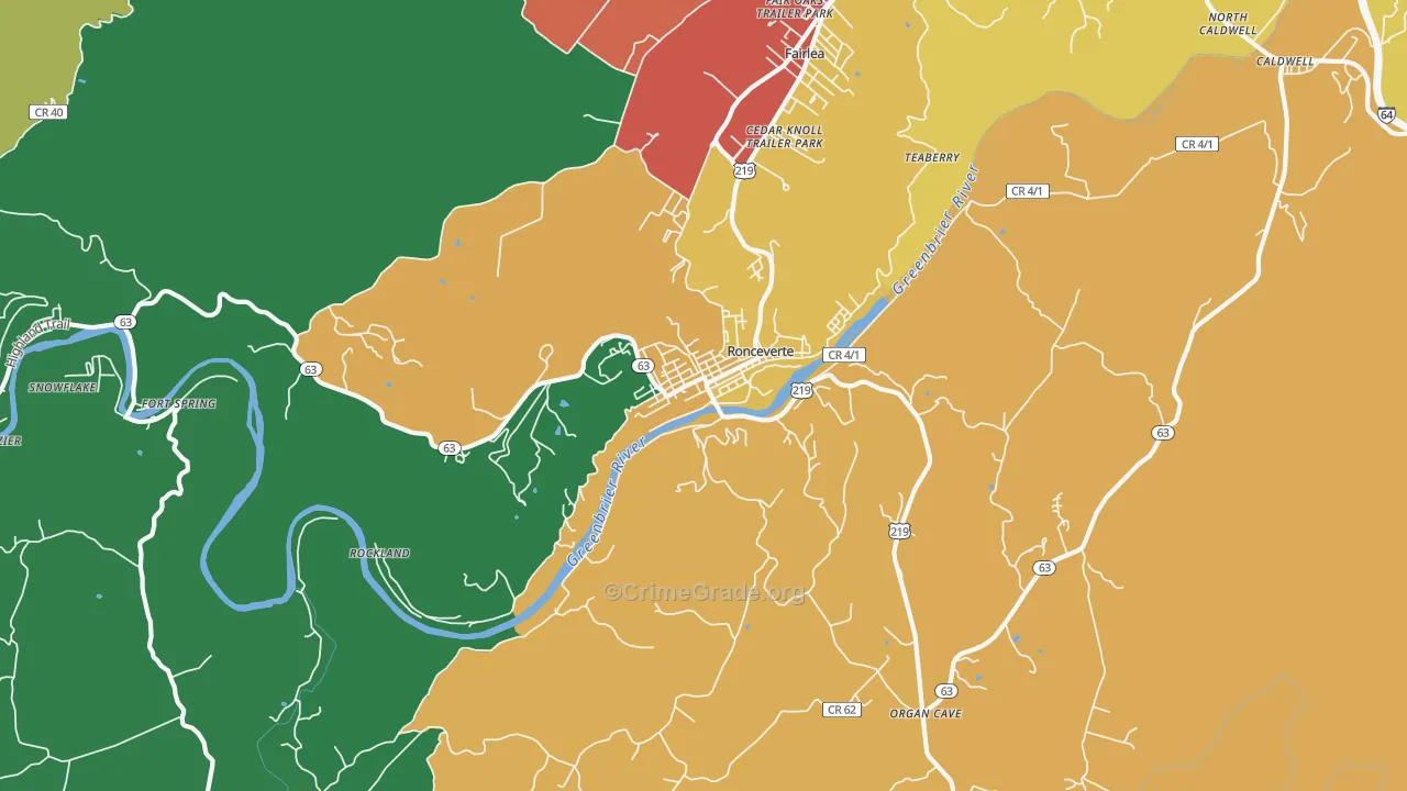 Ronceverte, WV Map of Assault Rates