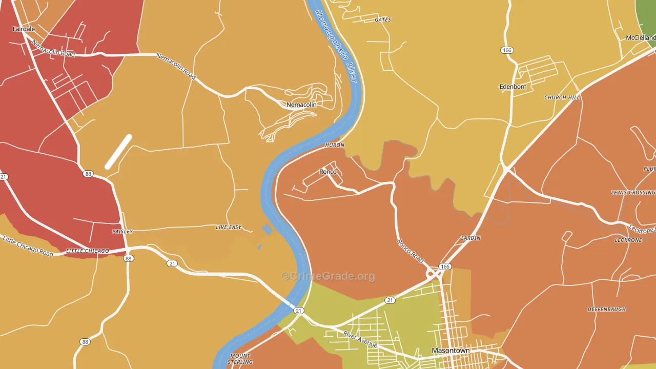 Ronco, PA Map of Assault Rates
