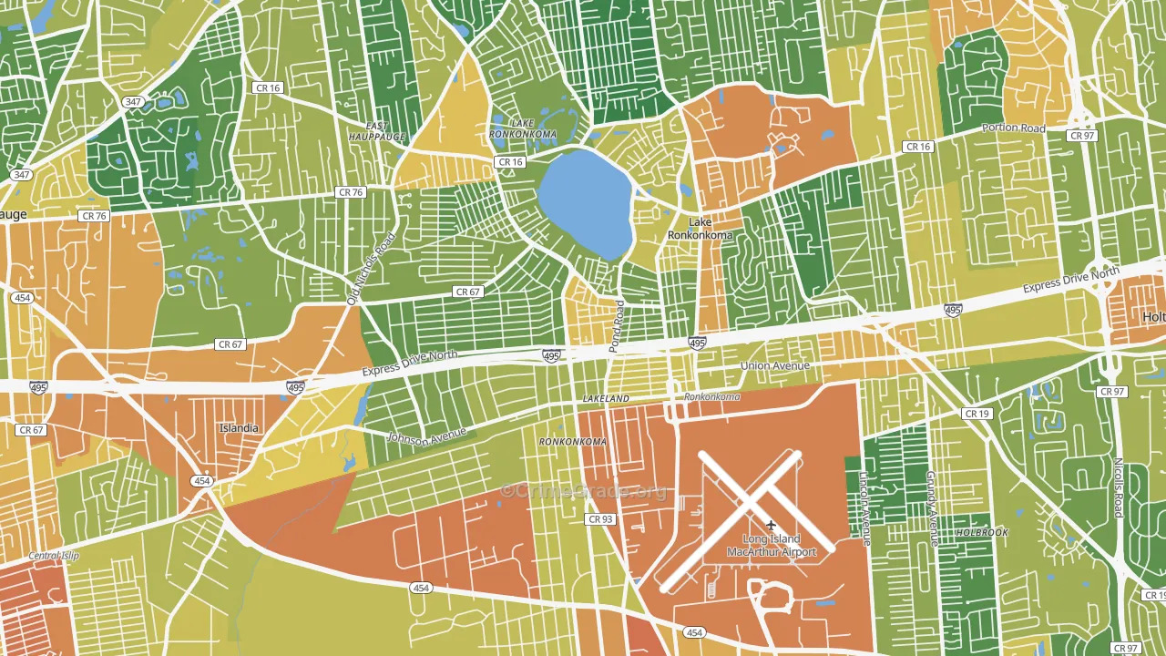 Ronkonkoma, NY Map of Assault Rates