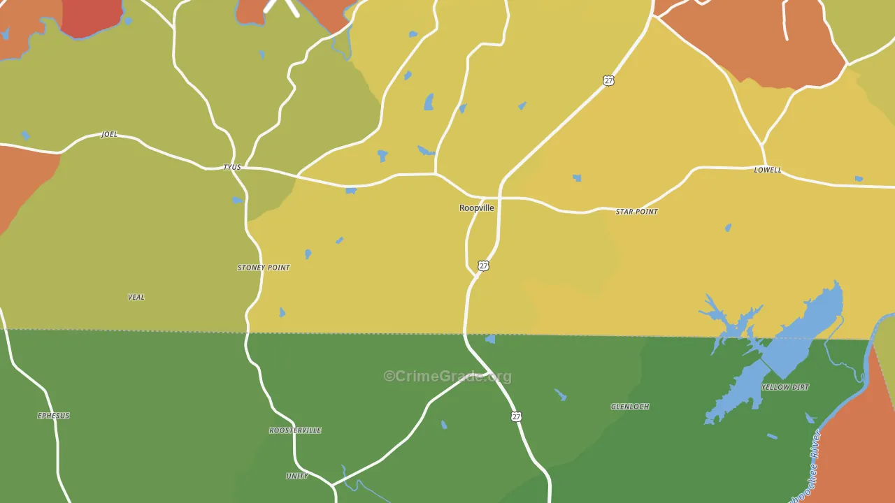 Roopville, GA Map of Assault Rates