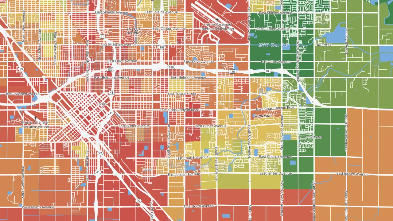 Roosevelt, Fresno, CA Map of Assault Rates
