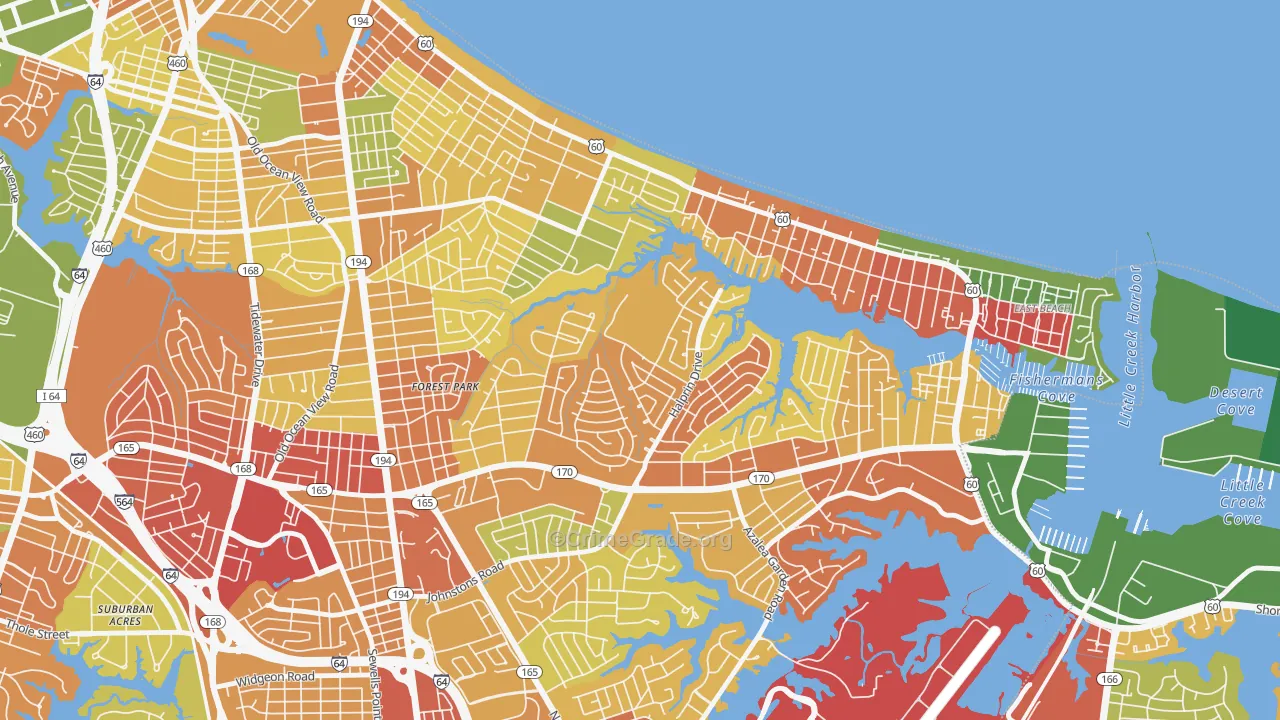 Roosevelt Gardens Area, Norfolk, VA Map of Assault Rates