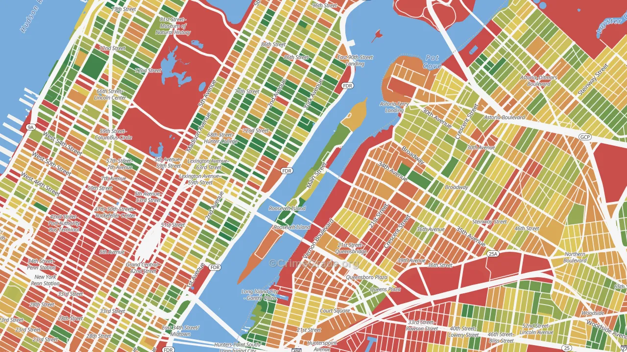 Roosevelt Island, Manhattan, NY Map of Assault Rates