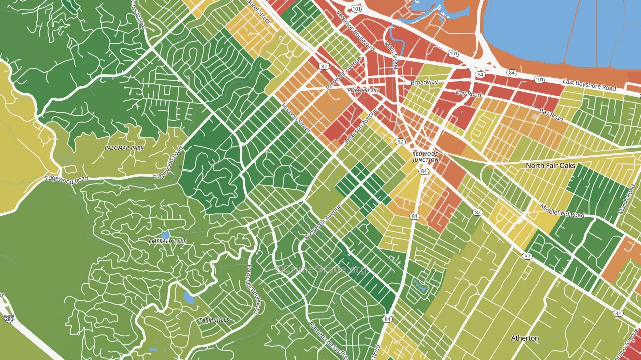 Roosevelt-San Francisco, Redwood City, CA Map of Assault Rates