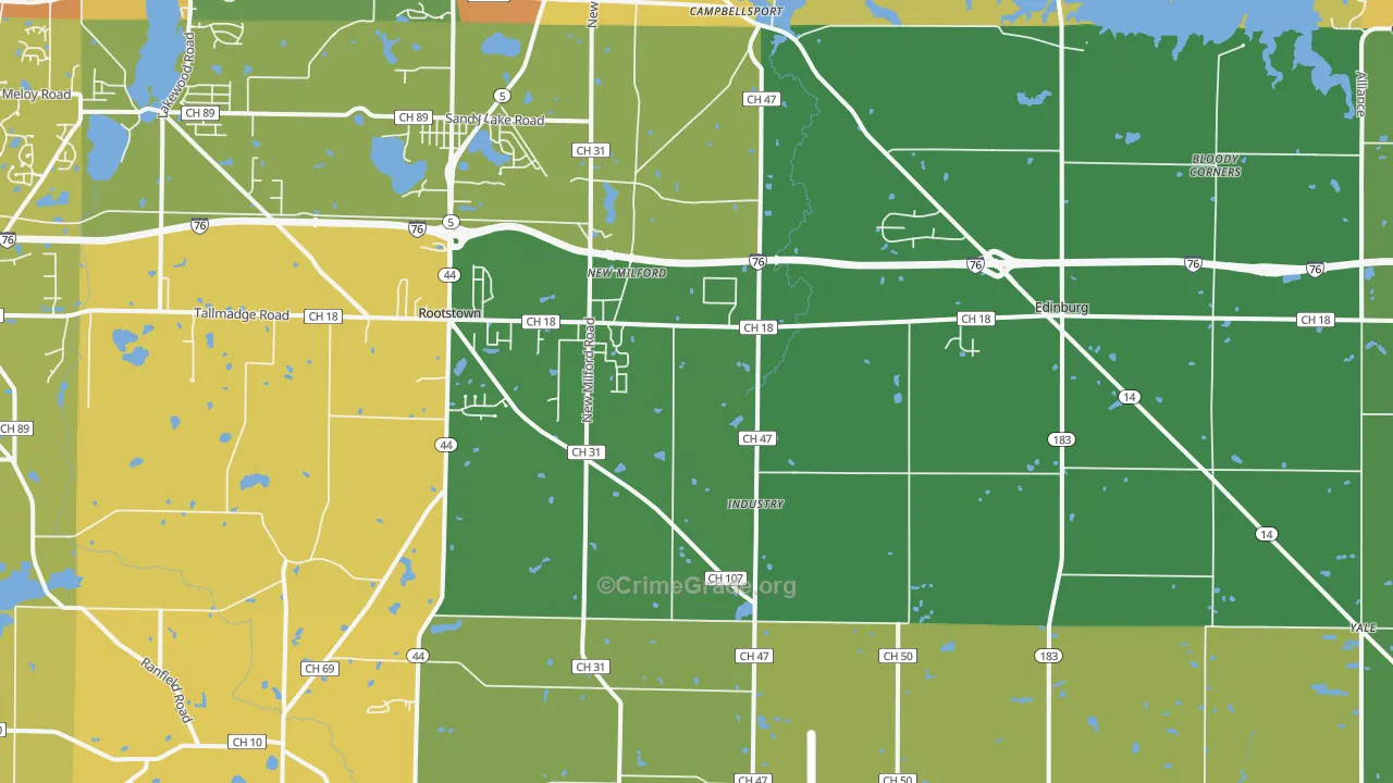 Rootstown, OH Map of Assault Rates