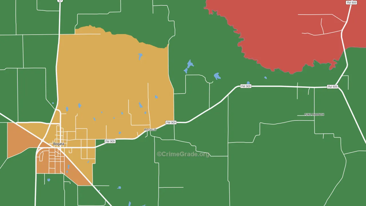 Rosalie, TX Map of Assault Rates