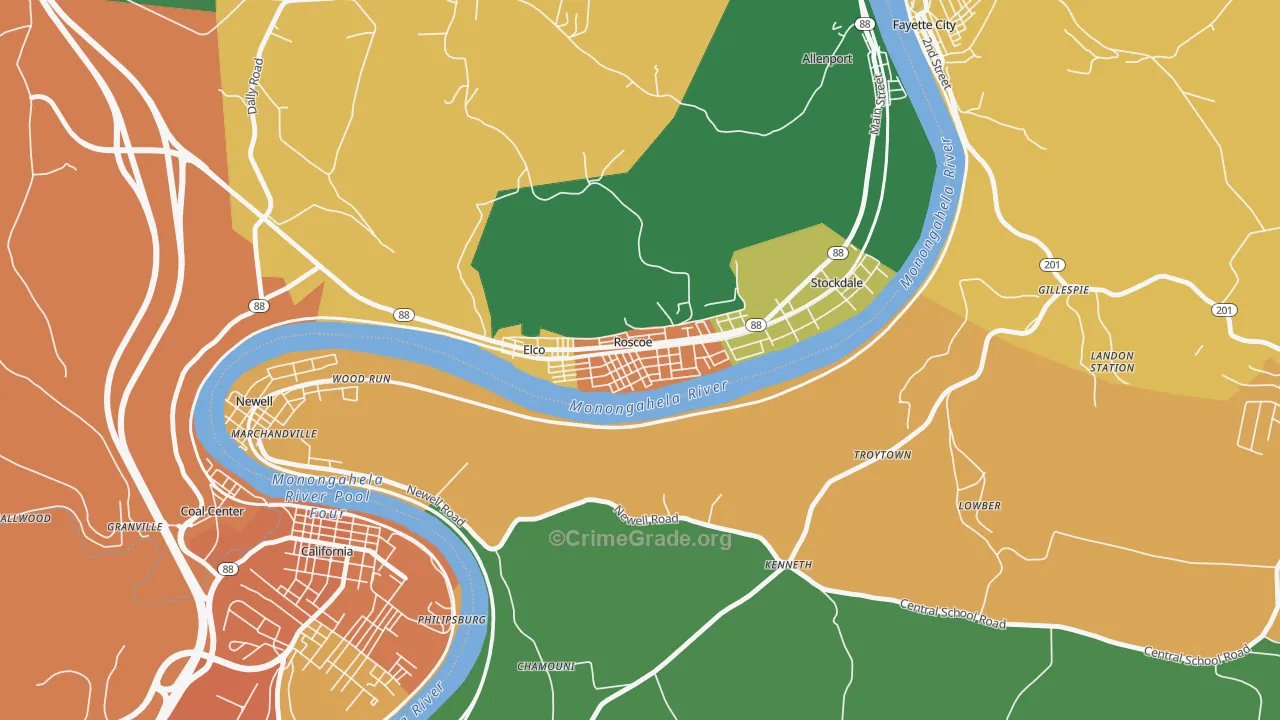 Roscoe, PA Map of Assault Rates