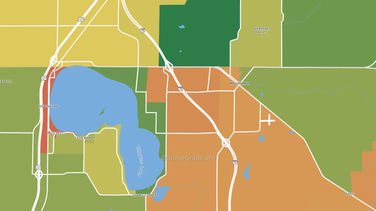 Roscommon, MI Map of Assault Rates