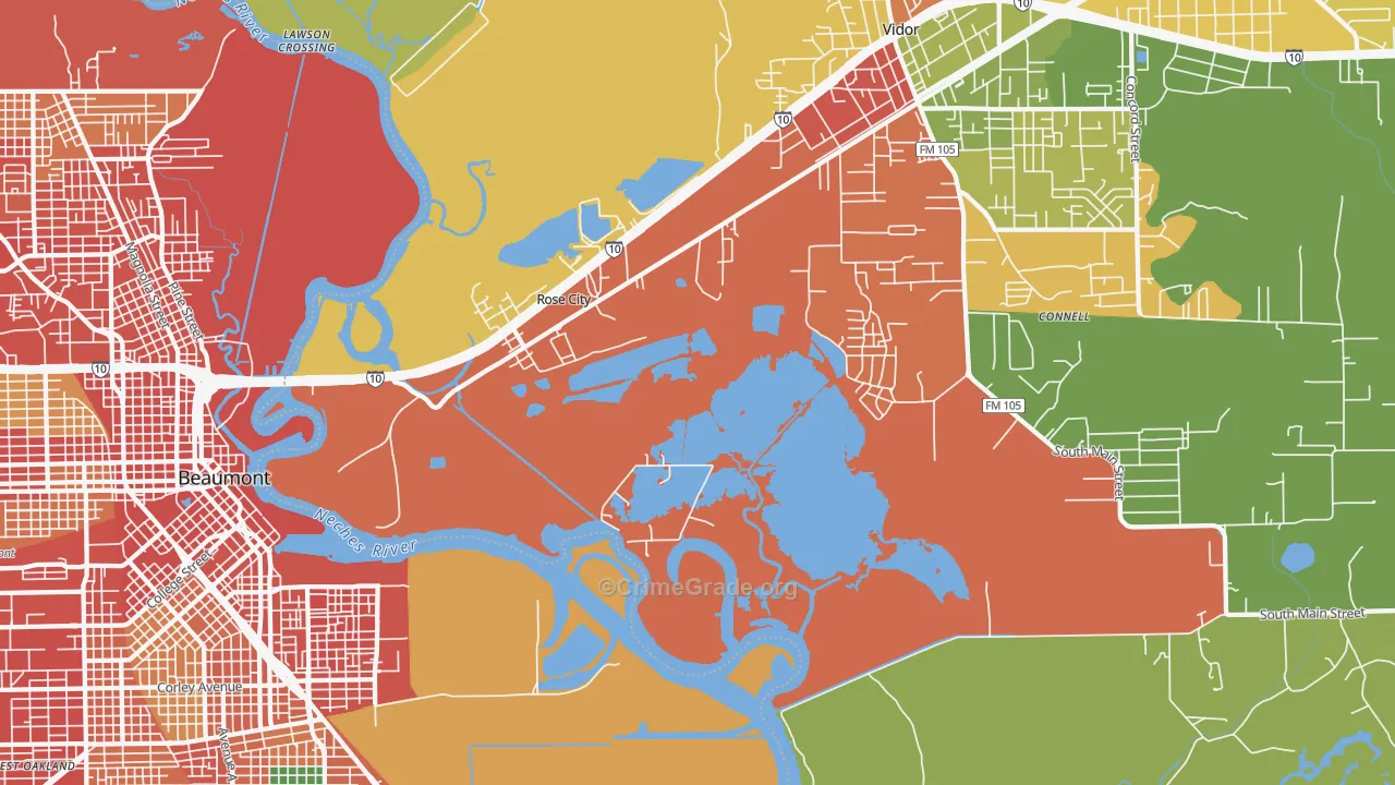 Rose City, TX Map of Assault Rates