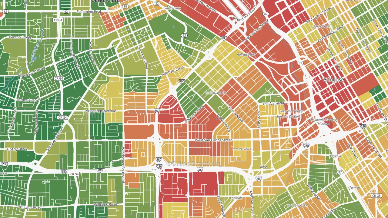 Rose Garden, San Jose, CA Map of Assault Rates