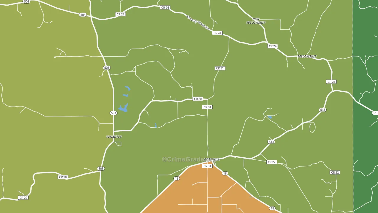 Rose Hill, MS Map of Assault Rates