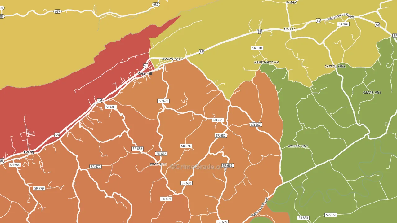 Rose Hill, VA Map of Assault Rates