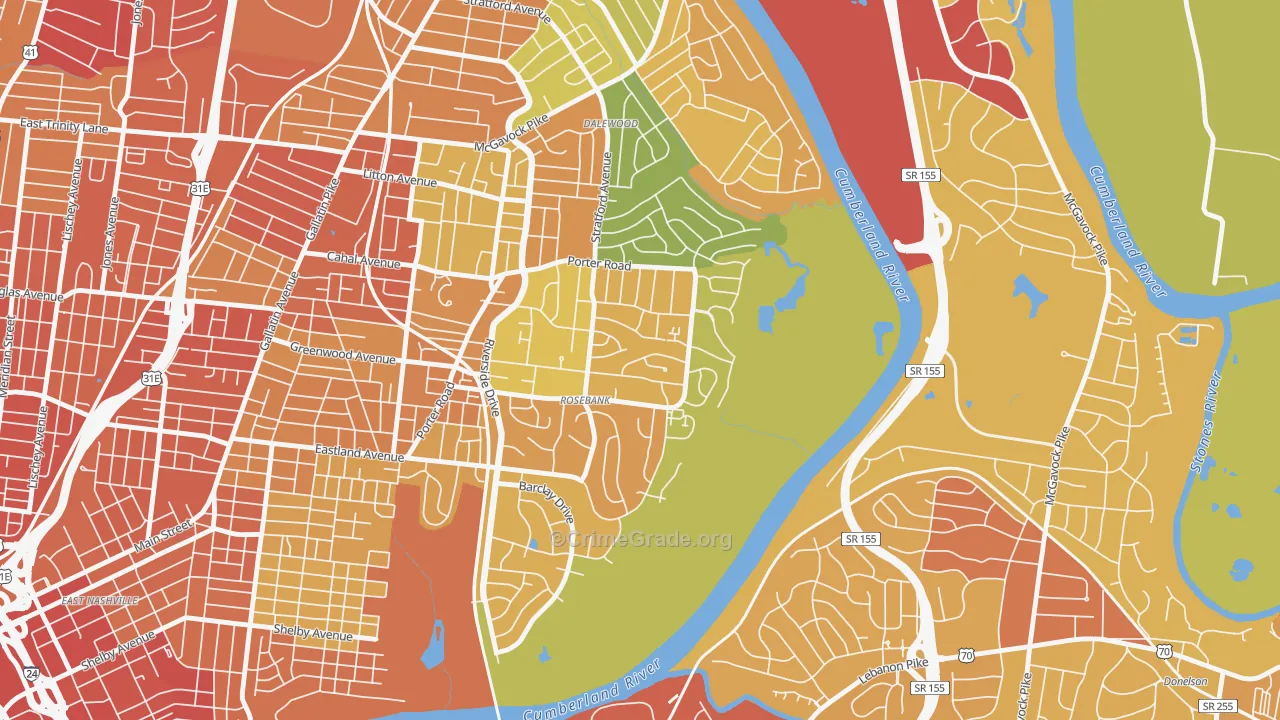 Rosebank, Nashville, TN Map of Assault Rates