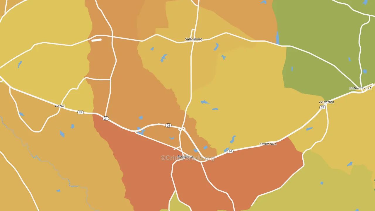Roseboro, NC Map of Assault Rates