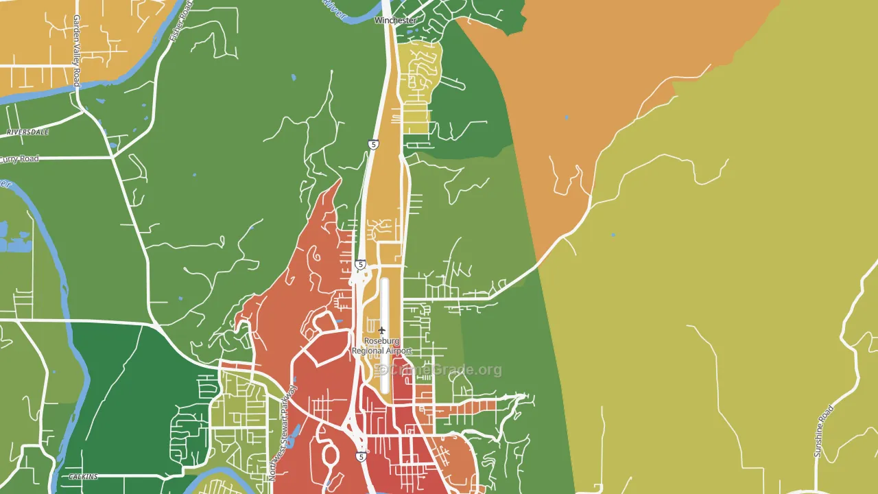 Roseburg North, OR Map of Assault Rates