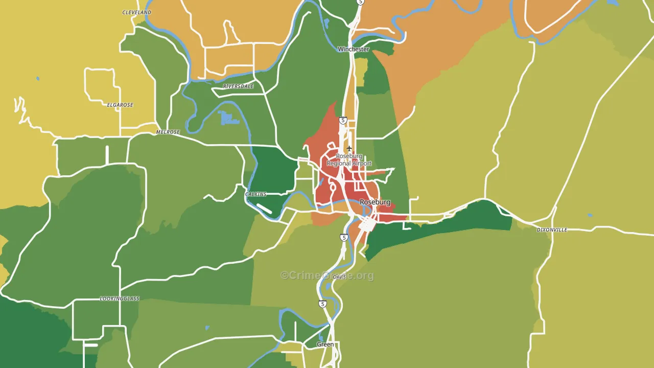 Roseburg, OR Map of Assault Rates