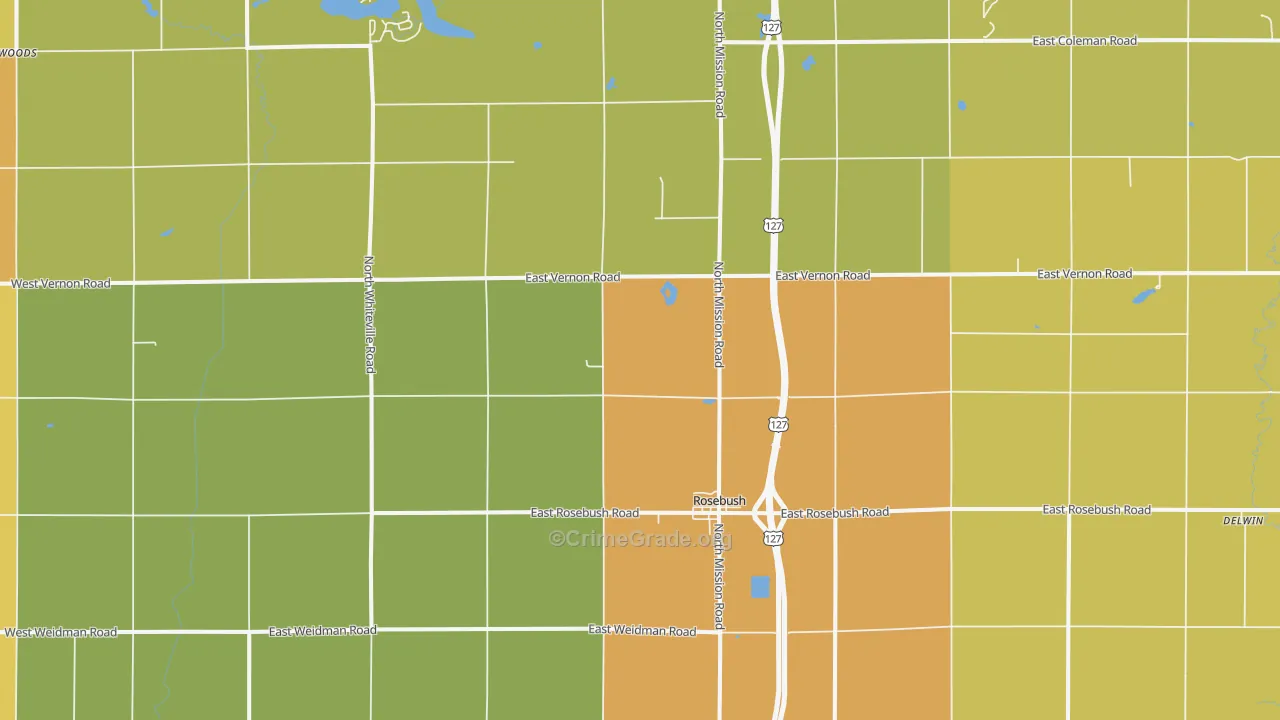 Rosebush, MI Map of Assault Rates