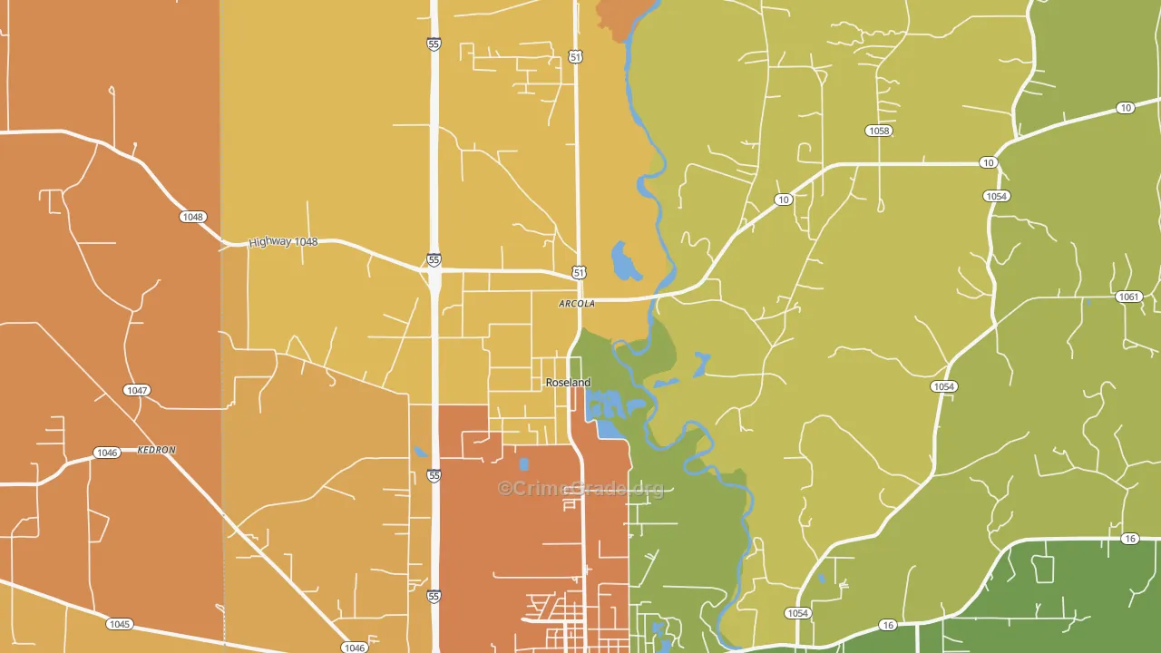 Roseland, LA Map of Assault Rates