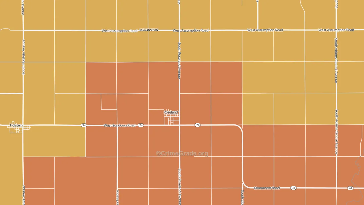 Roseland, NE Map of Assault Rates