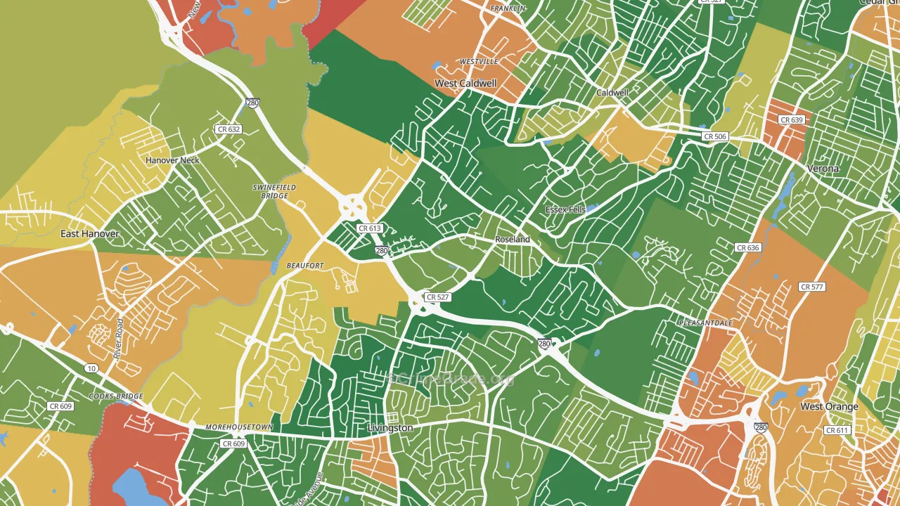 Roseland, NJ Map of Assault Rates