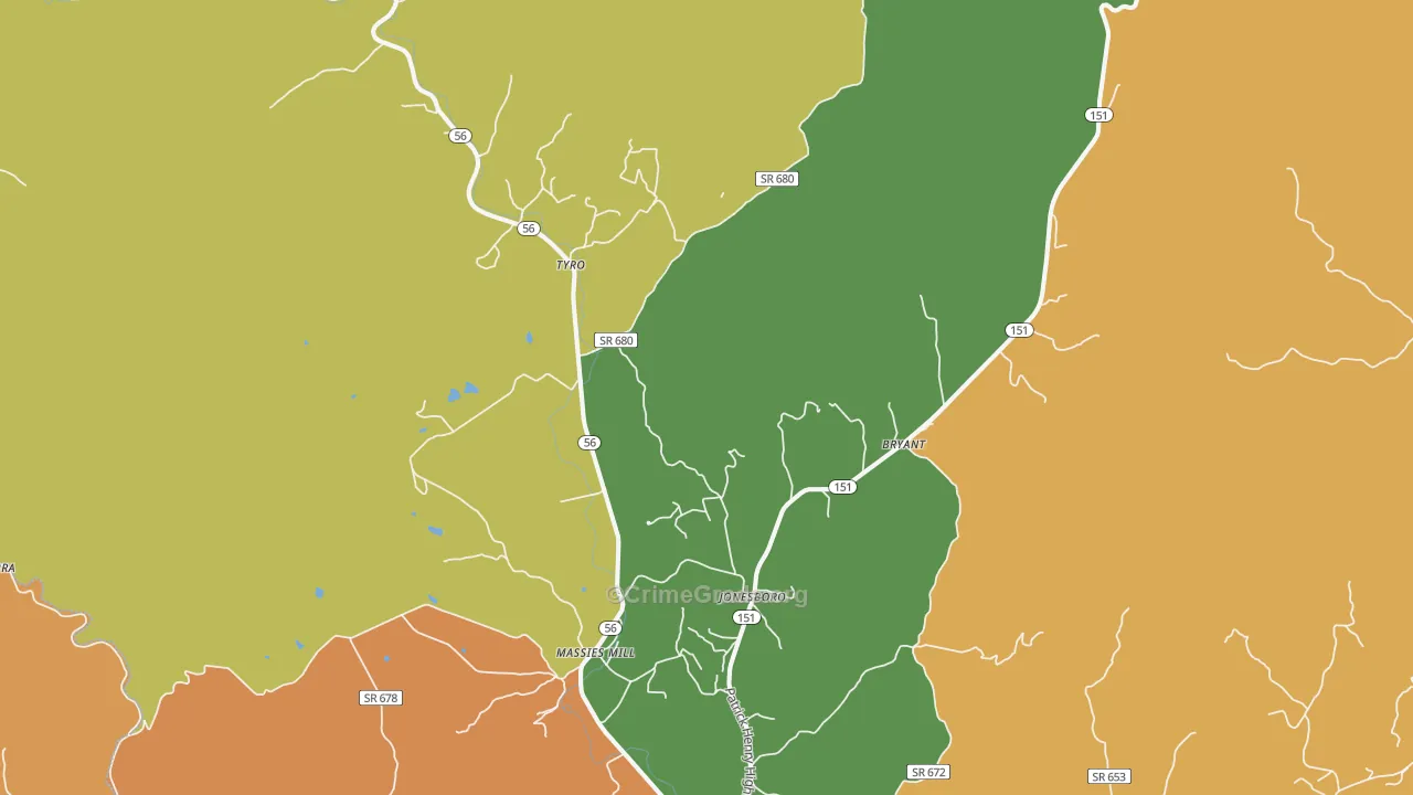 Roseland, VA Map of Assault Rates