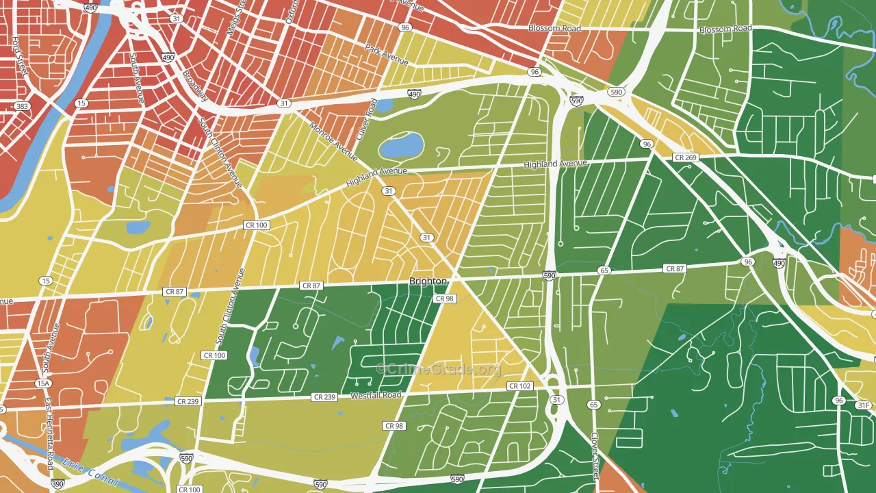 Roselawn, Brighton, NY Map of Assault Rates