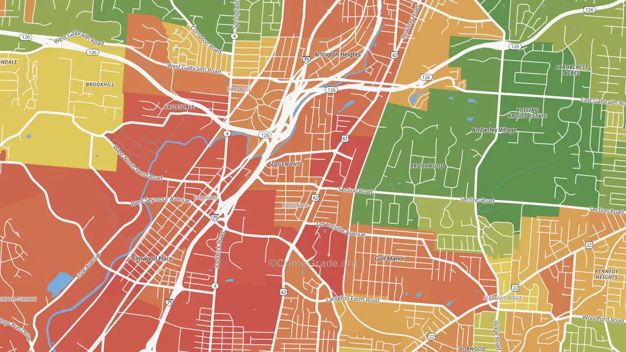 Roselawn, Cincinnati, OH Map of Assault Rates