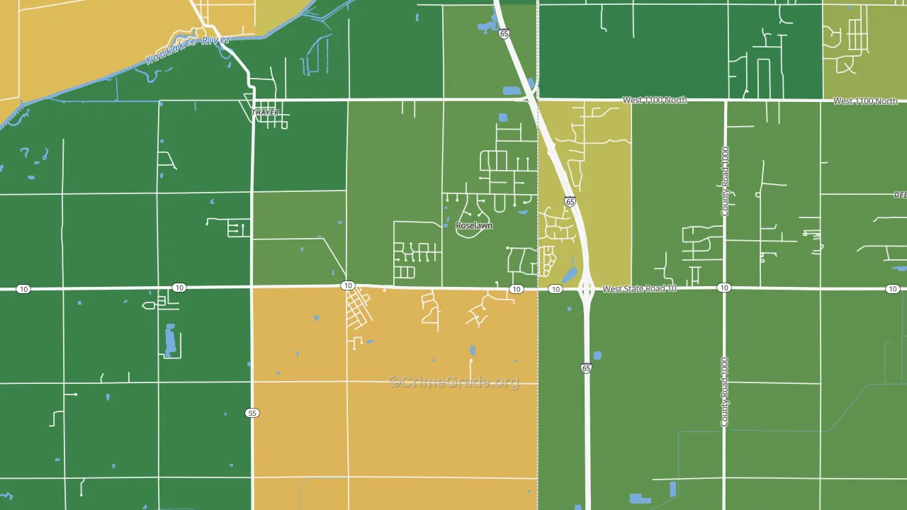 Roselawn, IN Map of Assault Rates