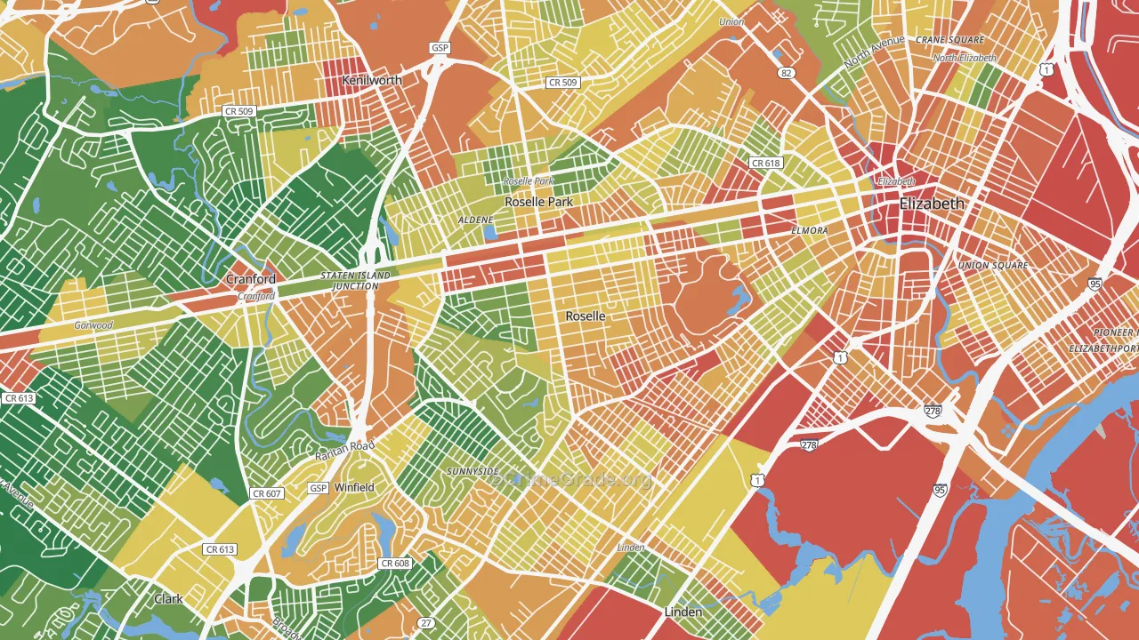 Roselle, NJ Map of Assault Rates