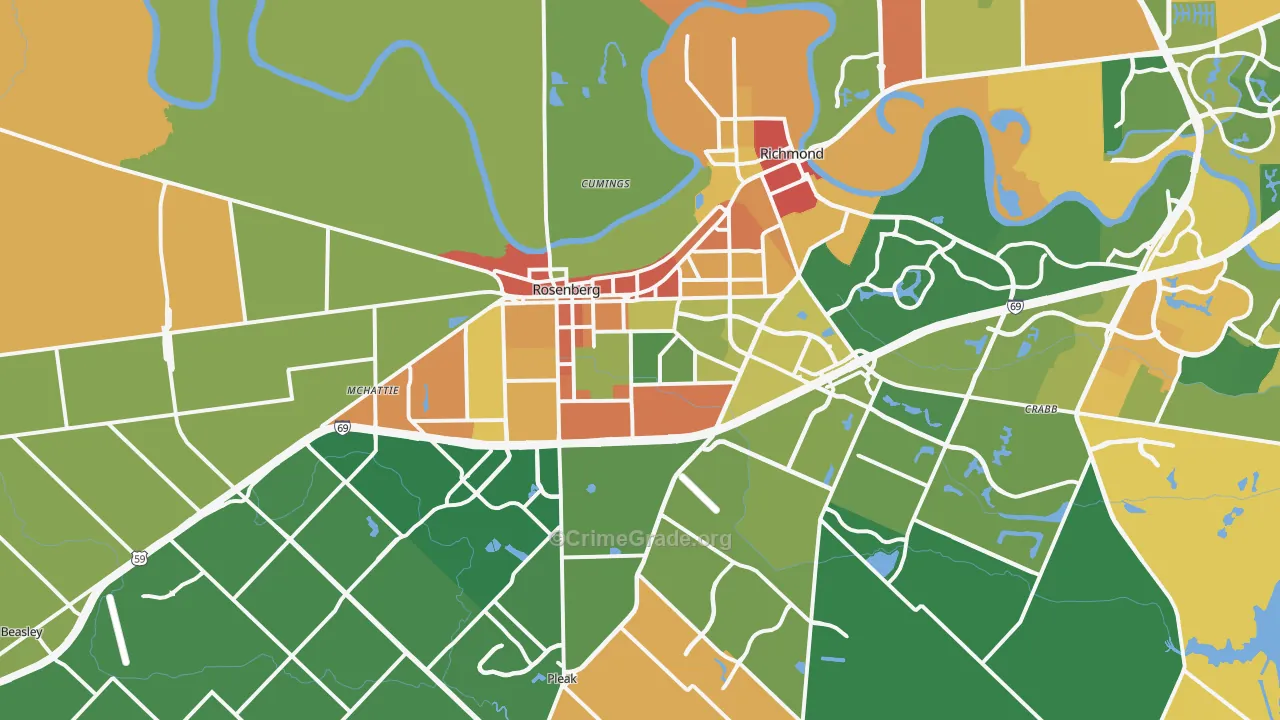 Rosenberg, TX Map of Assault Rates
