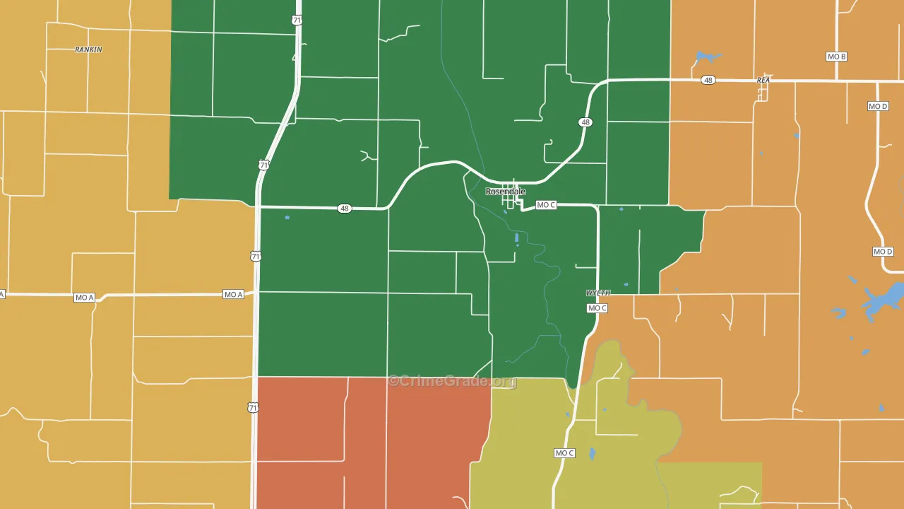 Rosendale, MO Map of Assault Rates