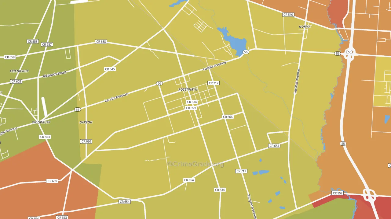 Rosenhayn, NJ Map of Assault Rates