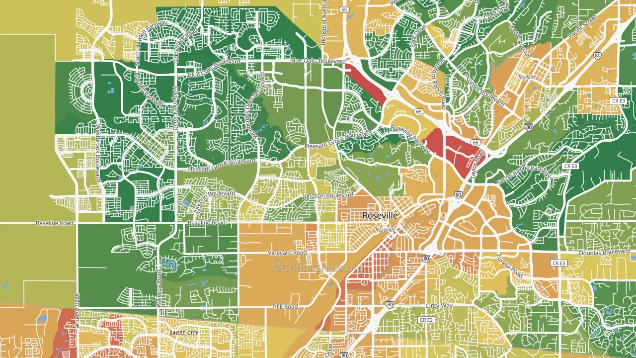 Roseville, CA Map of Assault Rates