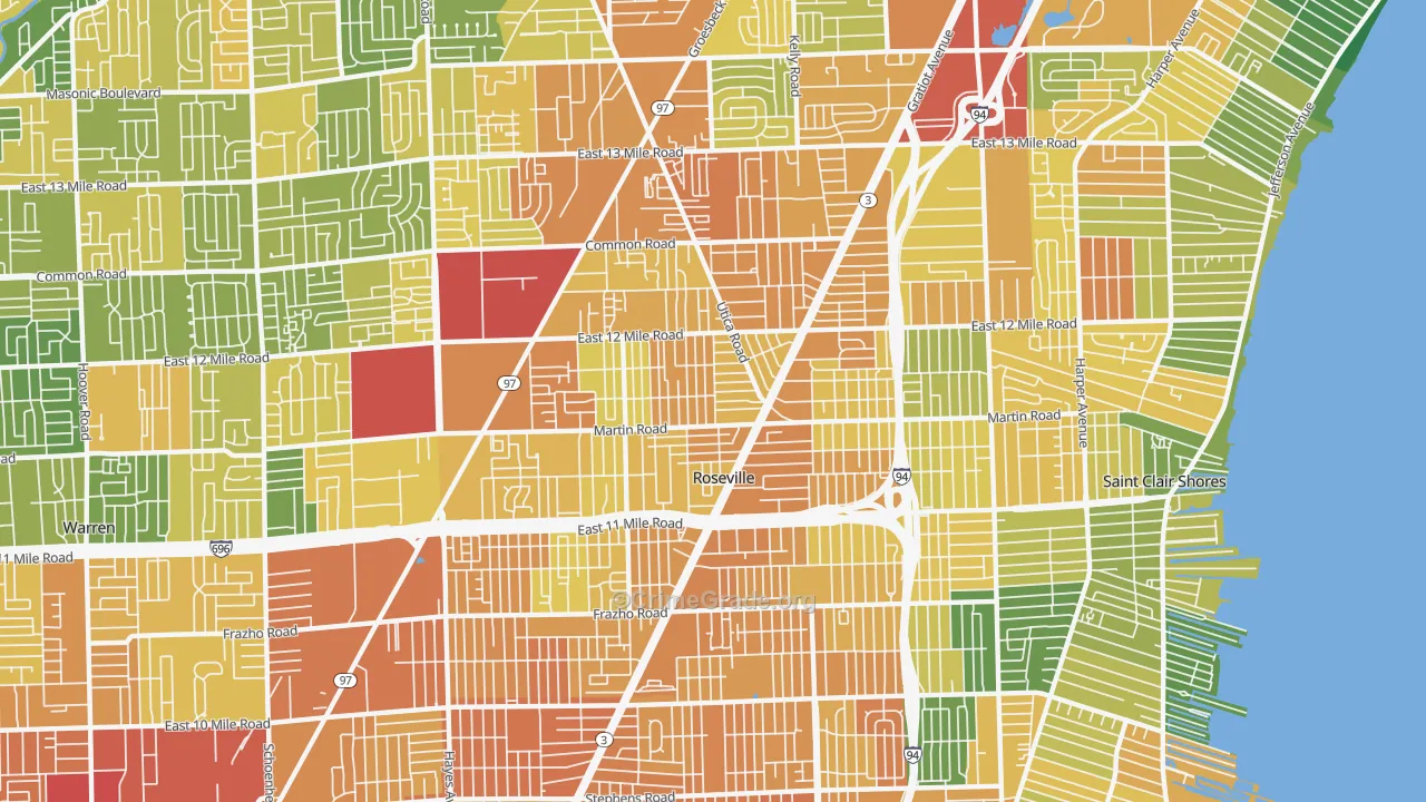 Roseville, MI Map of Assault Rates
