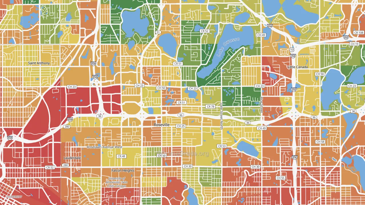 Roseville, MN Map of Assault Rates