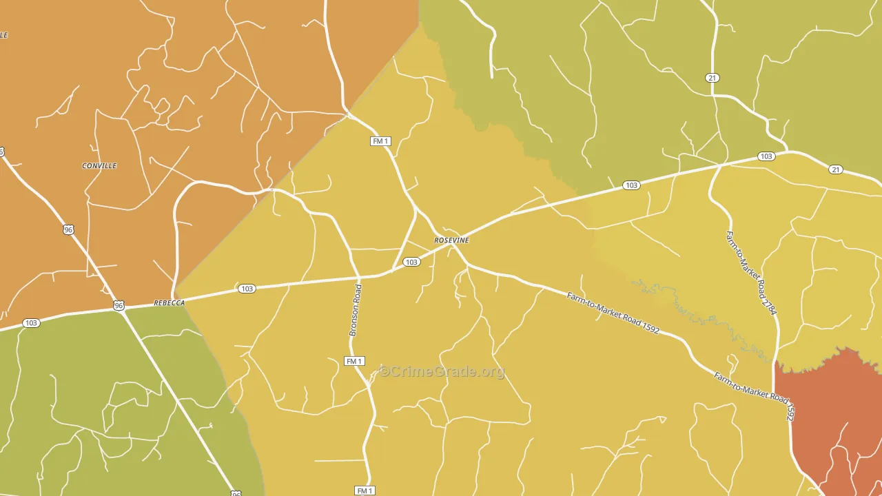 Rosevine, TX Map of Assault Rates