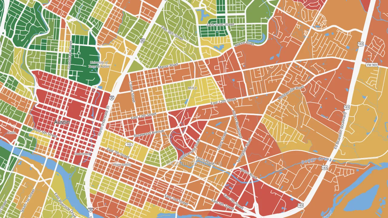 Rosewood, Austin, TX Map of Assault Rates